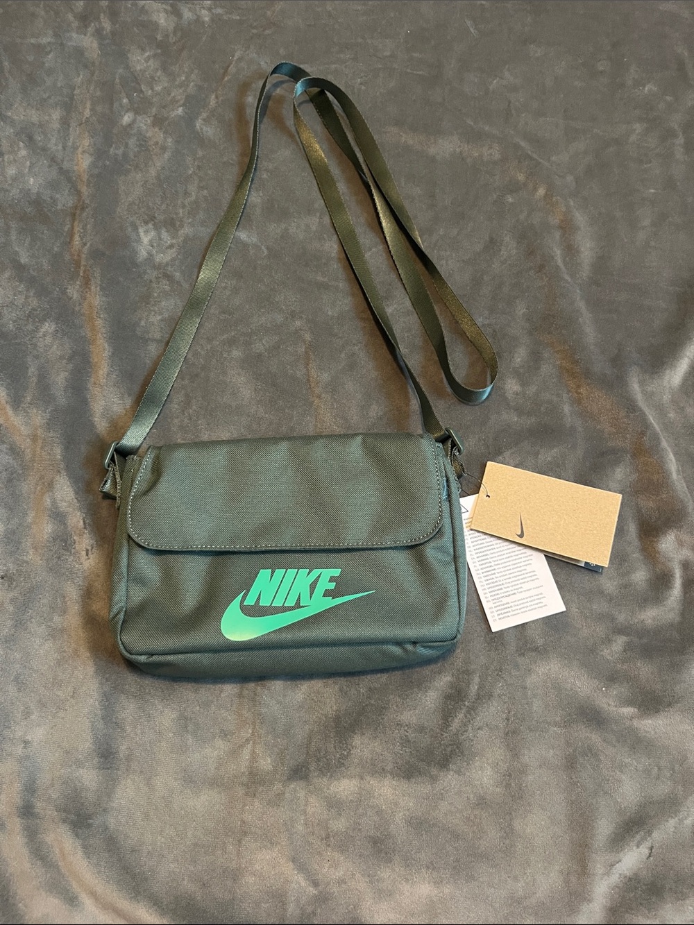Nike Dark Olive Messenger Bag with Bright Green Logo